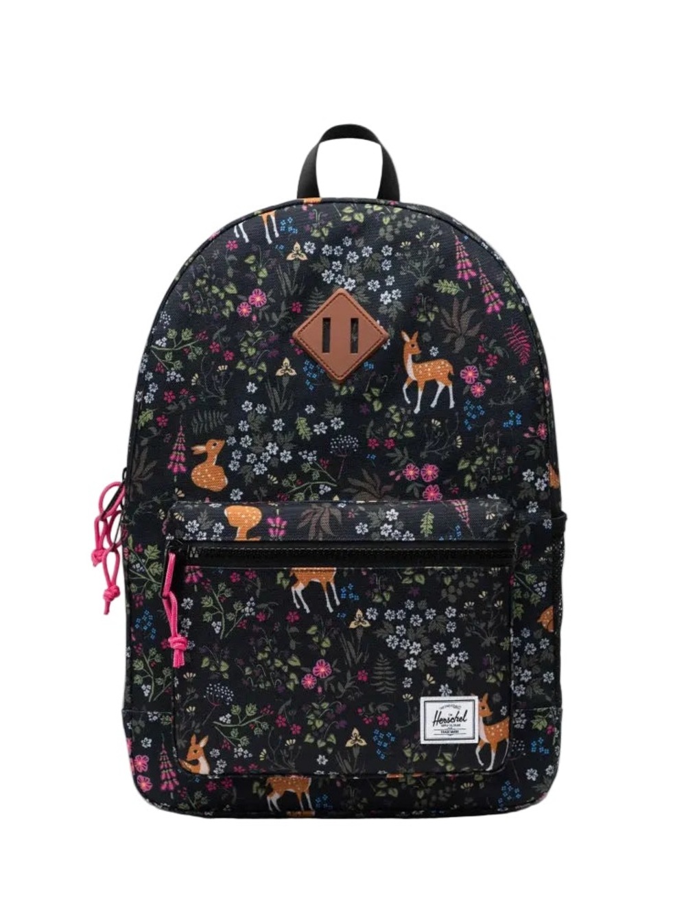 Herschel Supply Company Kids Floral Deer Backpack in Black with Pink Accents